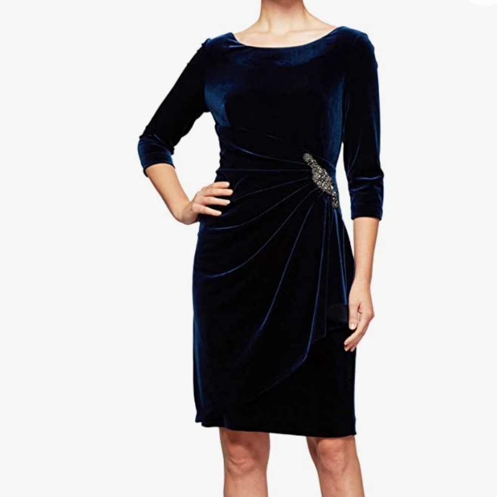 Alex Evenings Blue Velvet Dress, Size 10
